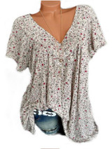 Floral Print V-Neck Short Sleeve T-Shirt