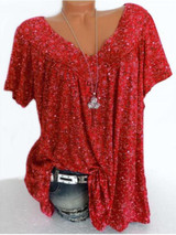 Floral Print V-Neck Short Sleeve T-Shirt