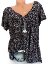 Floral Print V-Neck Short Sleeve T-Shirt