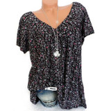 Floral Print V-Neck Short Sleeve T-Shirt