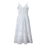 Solid Color Sling Lace Midi Vacation  Dress