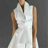 Women's Lapel Collar Sleeveless Irregular Long Tops