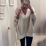 V Neck  Loose Fitting  Plain Sweaters