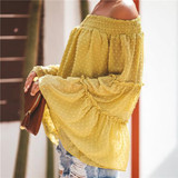 Sexy One Word Collar Bell Sleeve Shirt