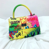 Rainbow graffiti Handbag w/Long Chain Strap