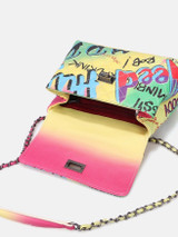 Rainbow graffiti Handbag w/Long Chain Strap