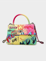 Rainbow graffiti Handbag w/Long Chain Strap