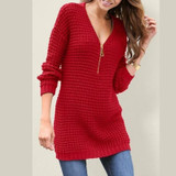 Zipper Sexy Deep V Neck Sweater
