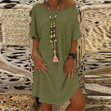 Round Neck Half Sleeve Plain Mini Casual Dress
