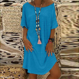 Round Neck Half Sleeve Plain Mini Casual Dress