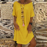 Round Neck Half Sleeve Plain Mini Casual Dress