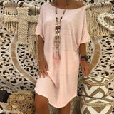 Round Neck Half Sleeve Plain Mini Casual Dress