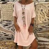 Round Neck Half Sleeve Plain Mini Casual Dress