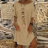 Round Neck Half Sleeve Plain Mini Casual Dress