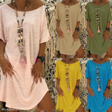 Round Neck Half Sleeve Plain Mini Casual Dress