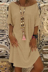 Round Neck Half Sleeve Plain Mini Casual Dress