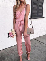 Pure Color Suspenders   Casual Jumpsuits