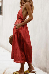 V Neck  Plain  Sleeveless Maxi Dresses