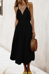 V Neck  Plain  Sleeveless Maxi Dresses