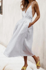 V Neck  Plain  Sleeveless Maxi Dresses