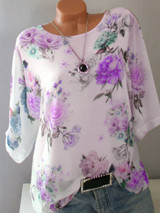 Round Neck  Loose Fitting  Print Short Sleeve T-Shirts