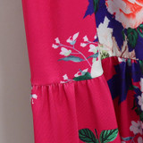 Magenta Floral Ruffle Open Shoulder Maternity Maxi Dress