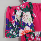 Magenta Floral Ruffle Open Shoulder Maternity Maxi Dress