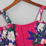 Magenta Floral Ruffle Open Shoulder Maternity Maxi Dress