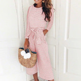 Long-Sleeved Striped Print Jumpsuits