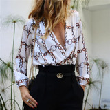 Fashion V Collar Long-Sleeved Print Shirt