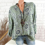 Printed Long Sleeve V-Neck Blouses