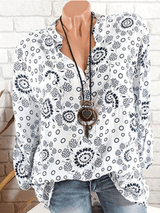 Printed Long Sleeve V-Neck Blouses