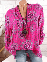 Printed Long Sleeve V-Neck Blouses