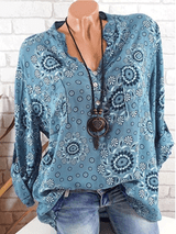 Printed Long Sleeve V-Neck Blouses