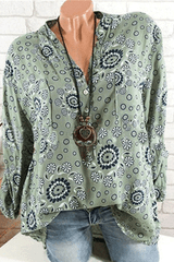 Printed Long Sleeve V-Neck Blouses