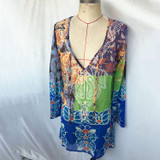 Sexy V Collar Printing Chiffon Beach Vacation Dress