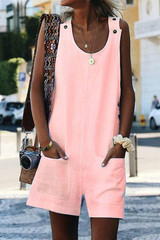 Round Neck  Patch Pocket Jumpsuits
