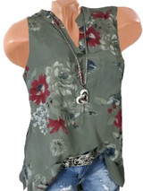 Sleeveless Loose Fitting Floral Printed Blouses Sleeveless Loose Fitting Floral Printed Blouses