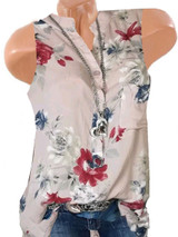 Sleeveless Loose Fitting Floral Printed Blouses Sleeveless Loose Fitting Floral Printed Blouses