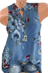 Sleeveless Loose Fitting Floral Printed Blouses Sleeveless Loose Fitting Floral Printed Blouses