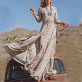 Retro Printed Sexy V Collar Vacation Dress