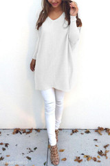 V Neck  Loose Fitting Plain Sweaters V Neck  Loose Fitting Plain Sweaters