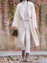 Fashion Lapel Collar Plain Floss Two Buttons  Long Coat