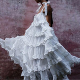 Vintage Square-Cut Collar Ruffled Belted Splicing Pleated Dress