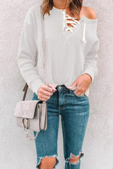 V Neck  Lace Up  Plain T-Shirts