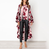 Stylish Round Neck Asymmetric Hem Floral Print T-Shirt Blouses