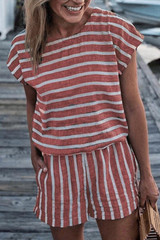 Round Neck  Stripes  Playsuits