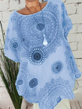 Round Neck  Loose Fitting  Geometric Blouses