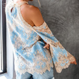 Halter  Patchwork  Lace  Bell Sleeve  Blouses Halter  Patchwork  Lace  Bell Sleeve  Blouses