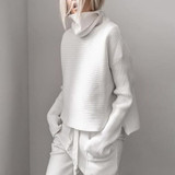Brief High Collar Long Sleeve Pure Colour Loose Sweater